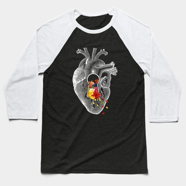 Keyhole Flower Heart Vintage Collage by Tobe Fonseca Baseball T-Shirt by Tobe_Fonseca